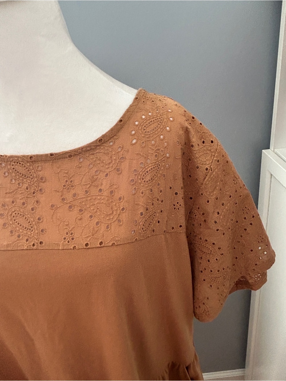Torrid NWT Mini Eyelet Yoke Babydoll Dress Size 2X Tobacco Brown Pockets - Picture 6 of 8